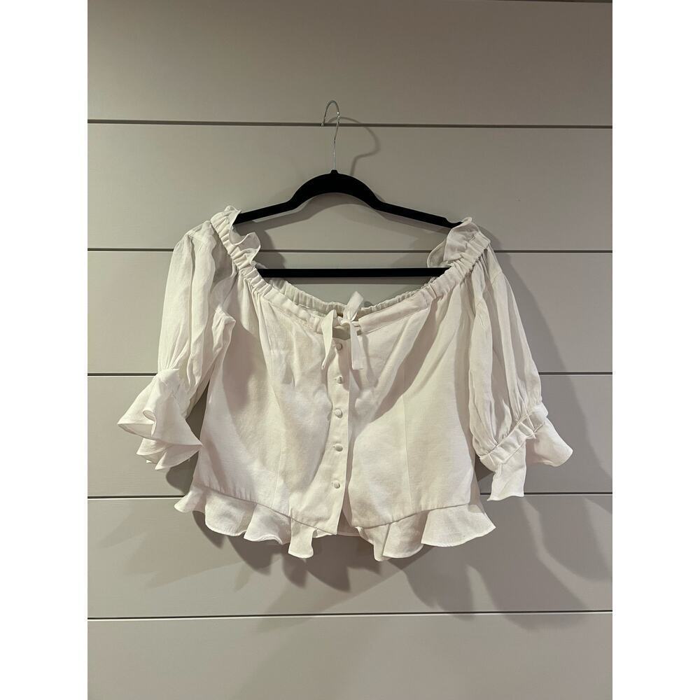 GUC Cult Gaia cotton/silk white cropped blouse with ruffles